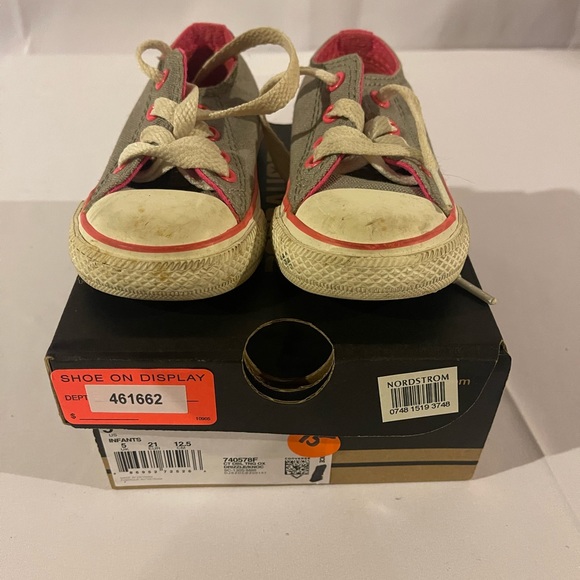 Converse All Star Baby Girls 5 Gray Pink Low Top canvas 740578F Sneaker - Picture 6 of 6